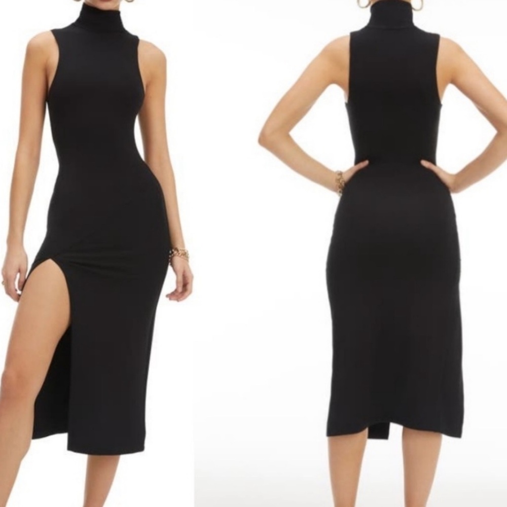 Good American Mock Neck Midi Dress in Black Size 4